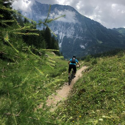 Cycling on the bike trail on the Wurzeralm mountain